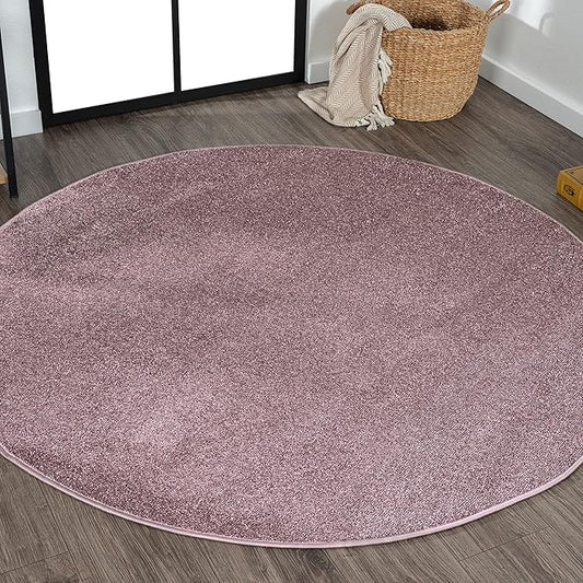 Eyely UES100R-4R Supersoft Haze Solid Low-Pile Indoor Area Rug, Coastal, Bohemian, Minimalist, Classic, Casual for Bedroom,Kitchen,Living Room,Non Shedding,Easy-Washing, Purple, 4' Round