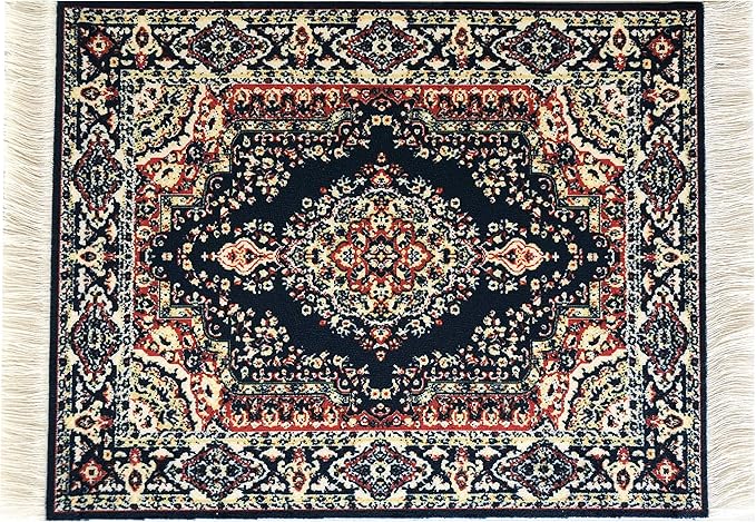 3-Piece Carpet-Style Desk Set – Navy Blue Mouse Pad, Mini Rug Coaster & Bookmark, Colorful Elegant Office Accessories, Novelty Gift