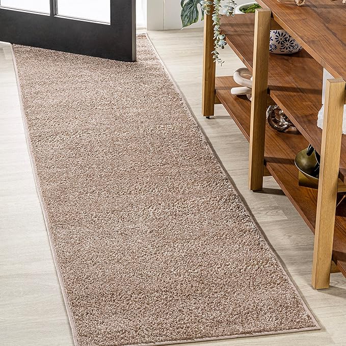 Eyely UES100G-214 Supersoft Haze Solid Low-Pile Indoor Runner Rug, Coastal, Bohemian, Minimalist, Classic, Casual for Bedroom,Kitchen,Living Room,Non Shedding,Easy-Washing, Beige, 2 X 14