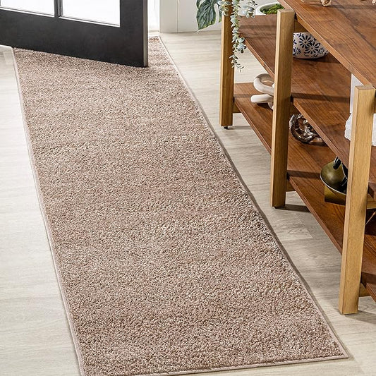Eyely UES100G-216 Supersoft Haze Solid Low-Pile Indoor Runner Rug, Coastal, Bohemian, Minimalist, Classic, Casual for Bedroom,Kitchen,Living Room,Non Shedding,Easy-Washing, Beige, 2 X 16