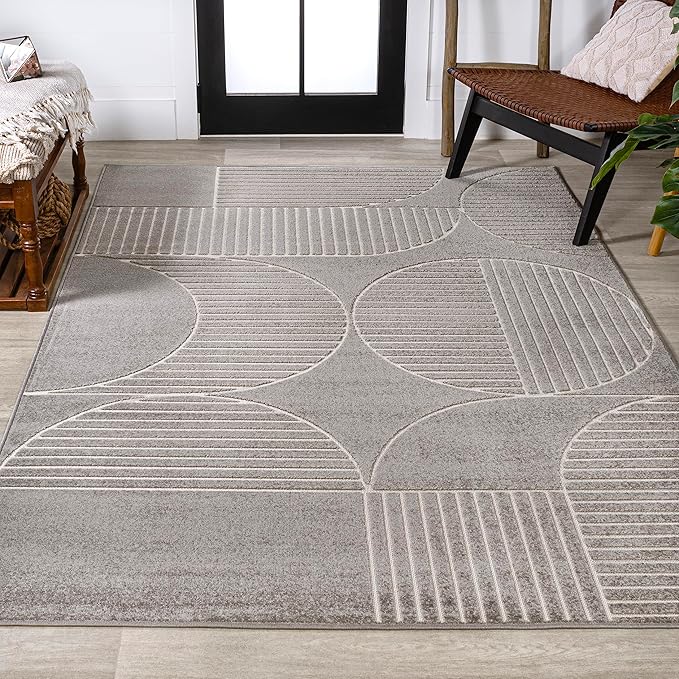 JONATHAN Y Nordby High-Low Arch Striped Gray/Cream Indoor/Outdoor Area Rug, 8x10, Contemporary,Bohemian, Transitional for Bedroom,Kitchen,Living Room,Non Shedding (SCN104C-8)