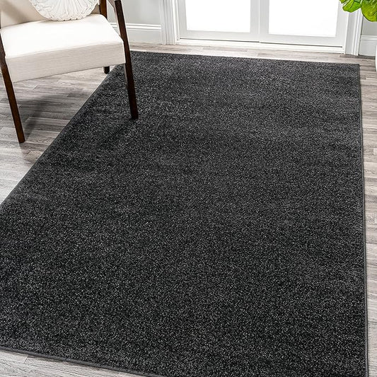 Eyely UES100I-6 Supersoft Haze Solid Low-Pile Indoor Area Rug, Coastal, Bohemian, Minimalist, Classic, Casual for Bedroom,Kitchen,Living Room,Non Shedding,Easy-Washing, Black, 6 X 9