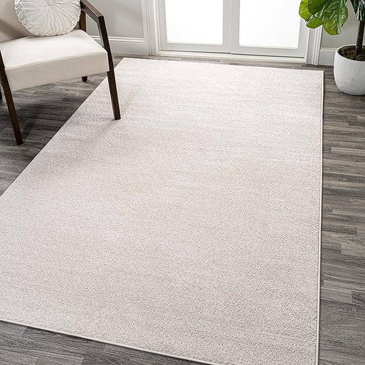 Eyely UES100D-15 Supersoft Haze Solid Low-Pile Indoor Area Rug, Coastal, Bohemian, Minimalist, Classic, Casual for Bedroom,Kitchen,Living Room,Non Shedding,Easy-Washing, Ivory, 12 X 15