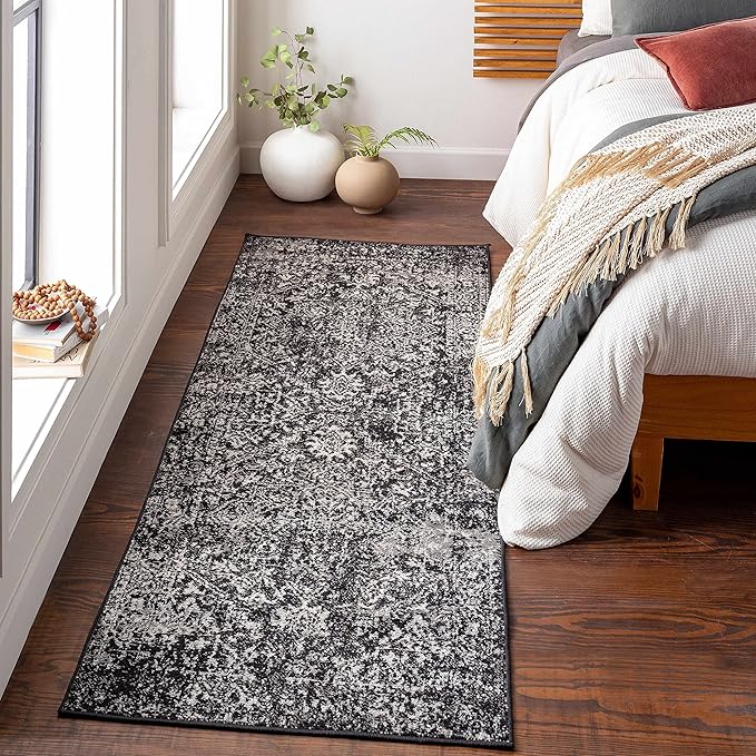 Hauteloom Eon Medallion Living Room Large Area Rug - Moroccan Bohemian Farmhouse - Traditional Vintage - Black, White, Ivory - 9' x 12'6"