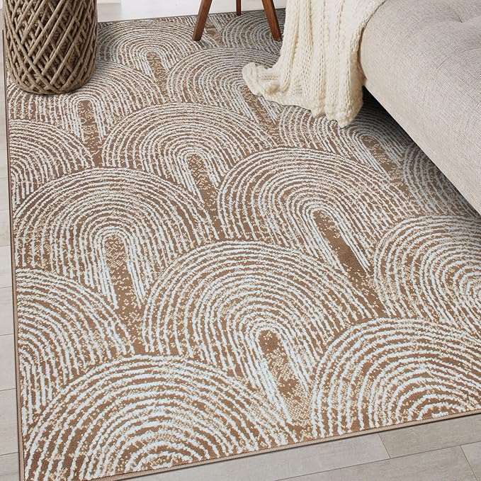 Contemporary Bohemian Arch Design High Traffic Area Rug 5' x 7' Brown