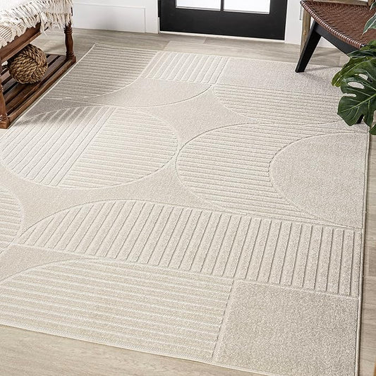 JONATHAN Y Nordby High-Low Arch Striped Ivory/Cream Indoor/Outdoor Area Rug, 3x5, Modern, Contemporary, Geometric, Bohemian, Bedroom, Kitchen,Living Room, Non Shedding (SCN104B-3)
