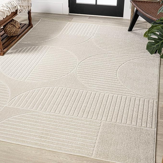 JONATHAN Y Nordby High-Low Arch Striped Ivory/Cream Indoor/Outdoor Area Rug, 8x10, Modern, Contemporary, Geometric, Bohemian, Bedroom, Kitchen, Living Room,Non Shedding (SCN104B-8)