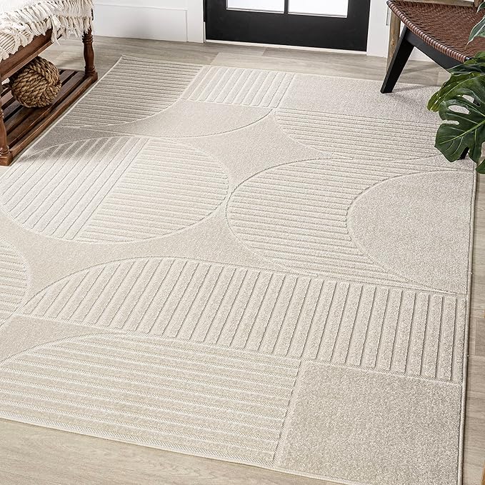 JONATHAN Y Nordby High-Low Arch Striped Ivory/Cream Indoor/Outdoor Area Rug, 4x6, Modern, Contemporary,Geometric, Bohemian, Bedroom, Kitchen, Living Room,Non Shedding (SCN104B-4)