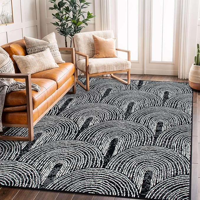 Contemporary Bohemian Arch Design High Traffic Area Rug 5' x 7' Black