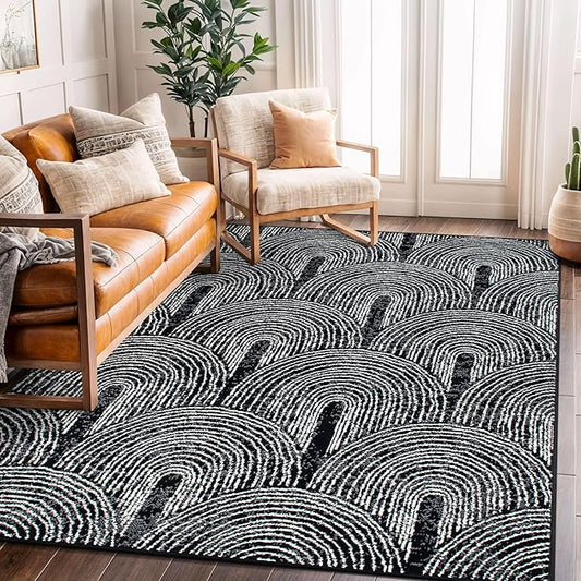 Contemporary Bohemian Arch Design High Traffic Area Rug 5' x 7' Black
