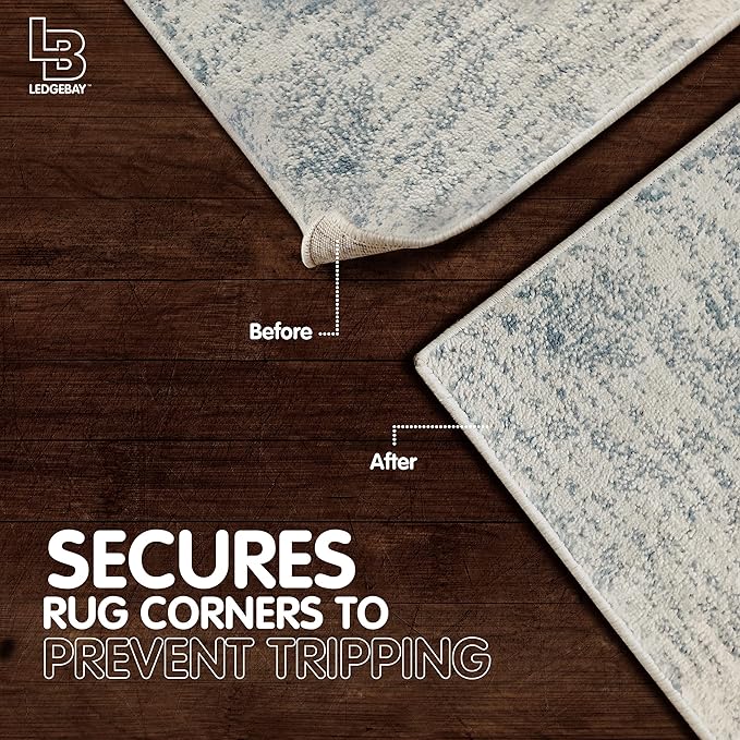 Ledgebay Rug Pad Grippers for Area Rugs Pack of 17 Reusable, No Skid, Washable, Anti-Slip Pads, Rug Gripper for Hardwood Floors and Tile with Double-Sided, Self Adhesive Rug Tape to Keep Rugs Flat