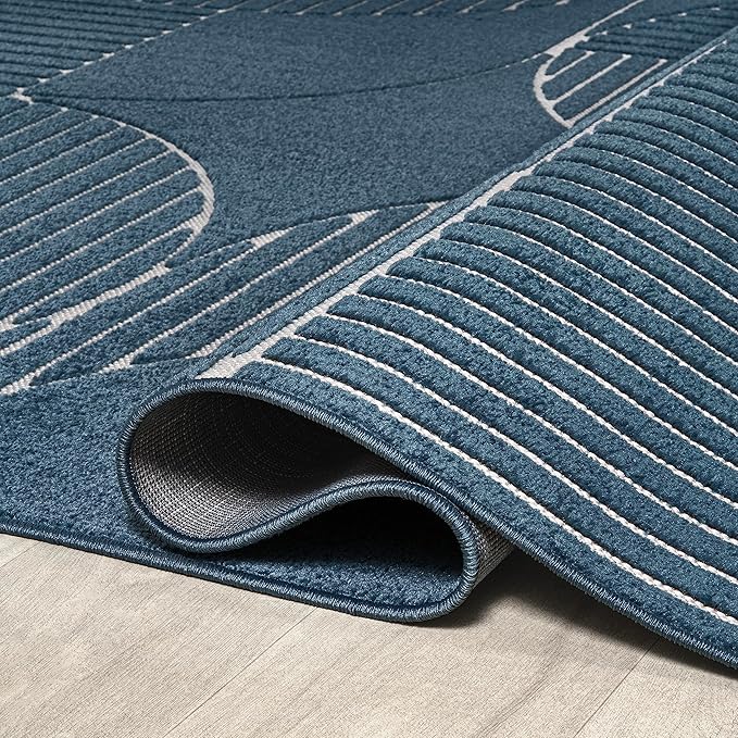 JONATHAN Y Nordby High-Low Arch Striped Navy/Cream Indoor/Outdoor Area Rug, 8x10, Contemporary, Bohemian, Transitional for Bedroom,Kitchen,Living Room,Non Shedding,Easy-Washing (SCN104A-8)