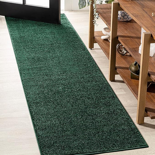 Eyely UES100L-214 Supersoft Haze Solid Low-Pile Indoor Runner Rug, Coastal, Bohemian, Minimalist, Classic, Casual for Bedroom,Kitchen,Living Room,Non Shedding,Easy-Washing, Green, 2 X 14