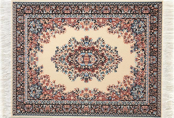 3-Piece Carpet-Style Desk Set – Beige Brown Mouse Pad, Mini Rug Coaster & Bookmark, Colorful Elegant Office Accessories, Novelty Gift