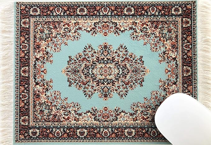3-Piece Carpet-Style Desk Set – Turquoise Mouse Pad, Mini Rug Coaster & Bookmark, Colorful Elegant Office Accessories, Novelty Gift