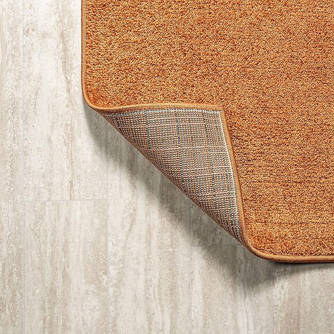 Eyely UES100M-216 Supersoft Haze Solid Low-Pile Indoor Runner Rug, Coastal, Bohemian, Minimalist, Classic, Casual for Bedroom,Kitchen,Living Room,Non Shedding,Easy-Washing, Orange, 2 X 16