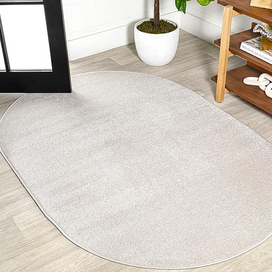 Eyely UES100D-6OV Supersoft Haze Solid Low-Pile Indoor Area Rug, Coastal, Bohemian, Minimalist, Classic, Casual for Bedroom,Kitchen,Living Room,Non Shedding,Easy-Washing, Ivory, 6 X 9 Oval