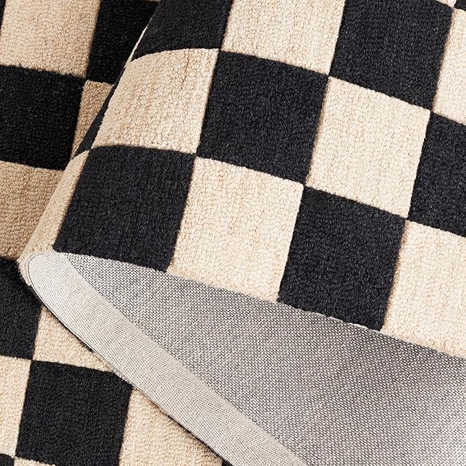 Martha Stewart x SAFAVIEH Area Rug Collection - 2'3" x 8' Runner, Black & Beige, Handmade Wool, Checkered Pattern, Ideal for Living Room, Bedroom, Foyer, Hallway (MSR4760Z)