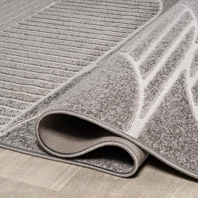 JONATHAN Y Nordby High-Low Arch Striped Gray/Cream Indoor/Outdoor Area Rug, 8x10, Contemporary,Bohemian, Transitional for Bedroom,Kitchen,Living Room,Non Shedding (SCN104C-8)