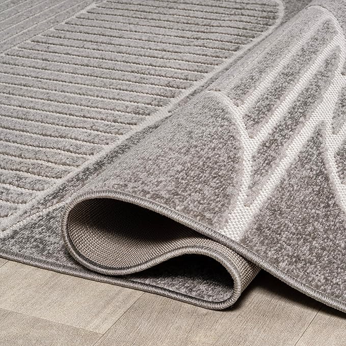 JONATHAN Y Nordby High-Low Arch Striped Gray/Cream Indoor/Outdoor Area Rug, 4x6, Contemporary, Bohemian, Transitional for Bedroom,Kitchen,Living Room,Non Shedding (SCN104C-4)