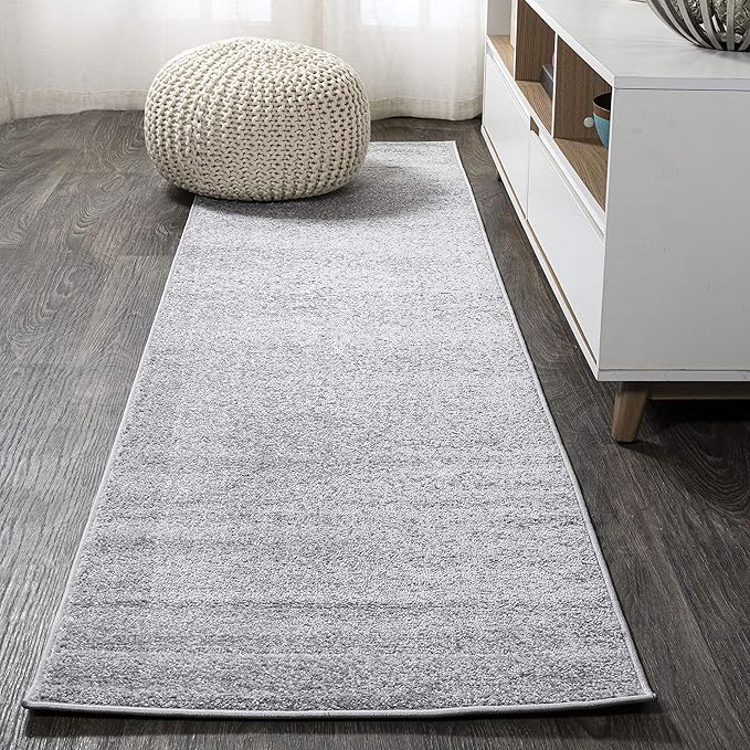 Eyely UES100K-214 Supersoft Haze Solid Low-Pile Indoor Runner Rug, Coastal, Bohemian, Minimalist, Classic, Casual for Bedroom,Kitchen,Living Room,Non Shedding,Easy-Washing, Gray, 2 X 14