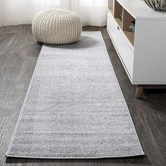Eyely UES100K-212 Supersoft Haze Solid Low-Pile Indoor Runner Rug, Coastal, Bohemian, Minimalist, Classic, Casual for Bedroom,Kitchen,Living Room,Non Shedding,Easy-Washing, Gray, 2 X 12