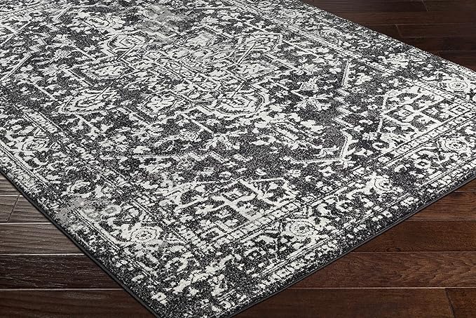 Hauteloom Eon Medallion Hallway Runner Rug - Moroccan Bohemian Farmhouse - Traditional Vintage - Black, White, Ivory - 2'7" x 7'3"
