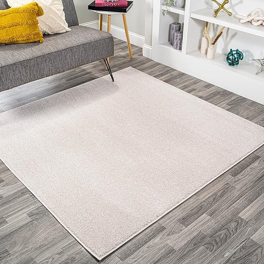 Eyely UES100D-7SQ Supersoft Haze Solid Low-Pile Indoor Area Rug, Coastal, Bohemian, Minimalist, Classic, Casual for Bedroom,Kitchen,Living Room,Non Shedding,Easy-Washing, Ivory, 7' Square