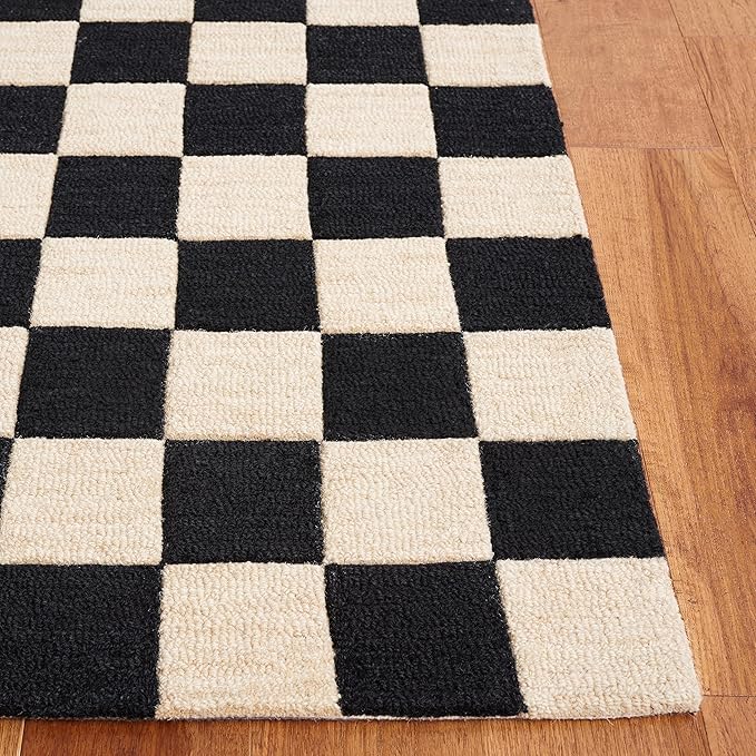 Martha Stewart x SAFAVIEH Area Rug Collection - 2'3" x 8' Runner, Black & Beige, Handmade Wool, Checkered Pattern, Ideal for Living Room, Bedroom, Foyer, Hallway (MSR4760Z)