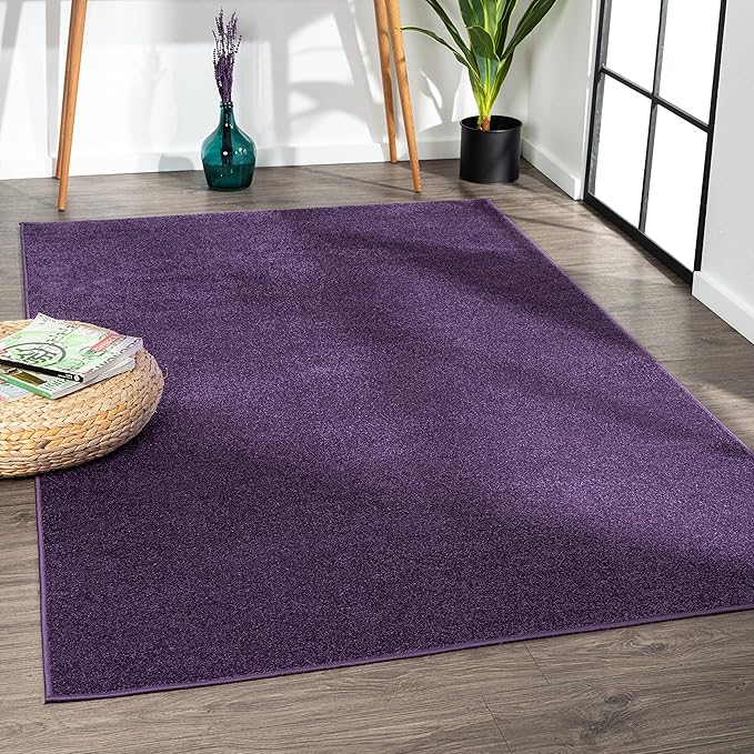 Eyely UES100N-15 Supersoft Haze Solid Low-Pile Indoor Area Rug, Coastal, Bohemian, Minimalist, Classic, Casual for Bedroom,Kitchen,Living Room,Non Shedding,Easy-Washing, Purple, 12 X 15