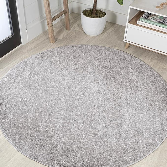 Eyely UES100K-6R Supersoft Haze Solid Low-Pile Indoor Area Rug, Coastal, Bohemian, Minimalist, Classic, Casual for Bedroom,Kitchen,Living Room,Non Shedding,Easy-Washing, Gray, 6' Round