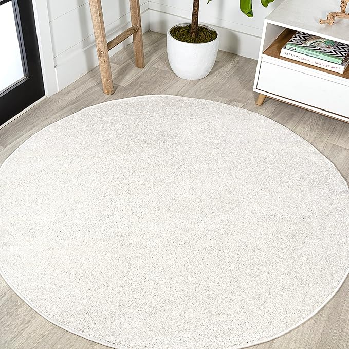 Eyely UES100T-8R Supersoft Haze Solid Low-Pile Indoor Area Rug, Coastal, Bohemian, Minimalist, Classic, Casual for Bedroom,Kitchen,Living Room,Non Shedding,Easy-Washing, Cream, 8' Round