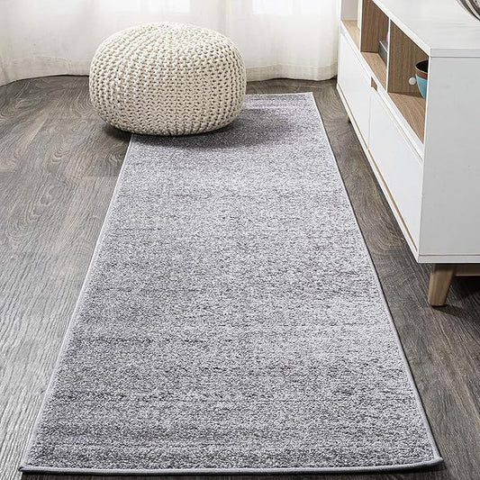 Eyely UES100A-214 Supersoft Haze Solid Low-Pile Indoor Runner Rug, Coastal, Bohemian, Minimalist, Classic, Casual for Bedroom,Kitchen,Living Room,Non Shedding,Easy-Washing, Gray, 2 X 14
