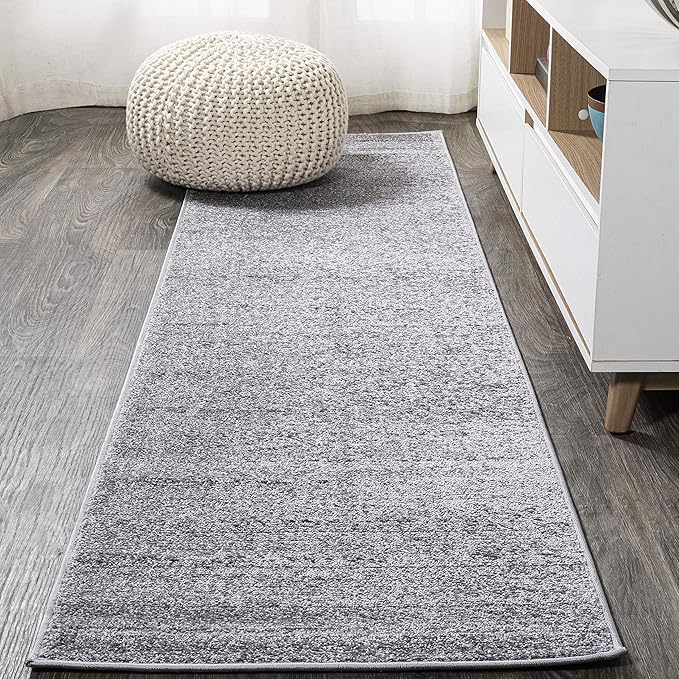 Eyely UES100A-212 Supersoft Haze Solid Low-Pile Indoor Runner Rug, Coastal, Bohemian, Minimalist, Classic, Casual for Bedroom,Kitchen,Living Room,Non Shedding,Easy-Washing, Gray, 2 X 12