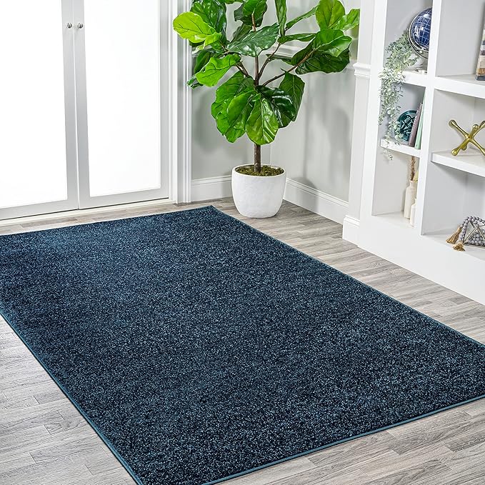 Eyely UES100C-15 Supersoft Haze Solid Low-Pile Indoor Area Rug, Coastal, Bohemian, Minimalist, Classic, Casual for Bedroom,Kitchen,Living Room,Non Shedding,Easy-Washing, Blue, 12 X 15
