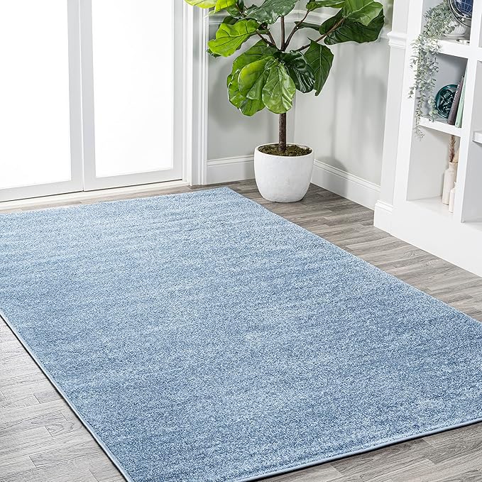 Eyely UES100F-14 Supersoft Haze Solid Low-Pile Indoor Area Rug, Coastal, Bohemian, Minimalist, Classic, Casual for Bedroom,Kitchen,Living Room,Non Shedding,Easy-Washing, Blue, 10 X 14