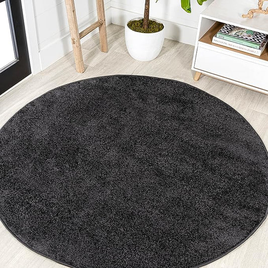 Eyely UES100I-4R Supersoft Haze Solid Low-Pile Indoor Area Rug, Coastal, Bohemian, Minimalist, Classic, Casual for Bedroom,Kitchen,Living Room,Non Shedding,Easy-Washing, Black, 4' Round