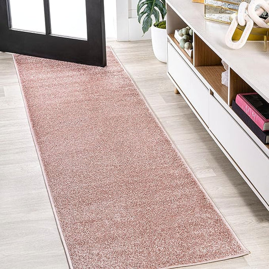 Eyely UES100P-212 Supersoft Haze Solid Low-Pile Indoor Runner Rug, Coastal, Bohemian, Minimalist, Classic, Casual for Bedroom,Kitchen,Living Room,Non Shedding,Easy-Washing, Pink, 2 X 12