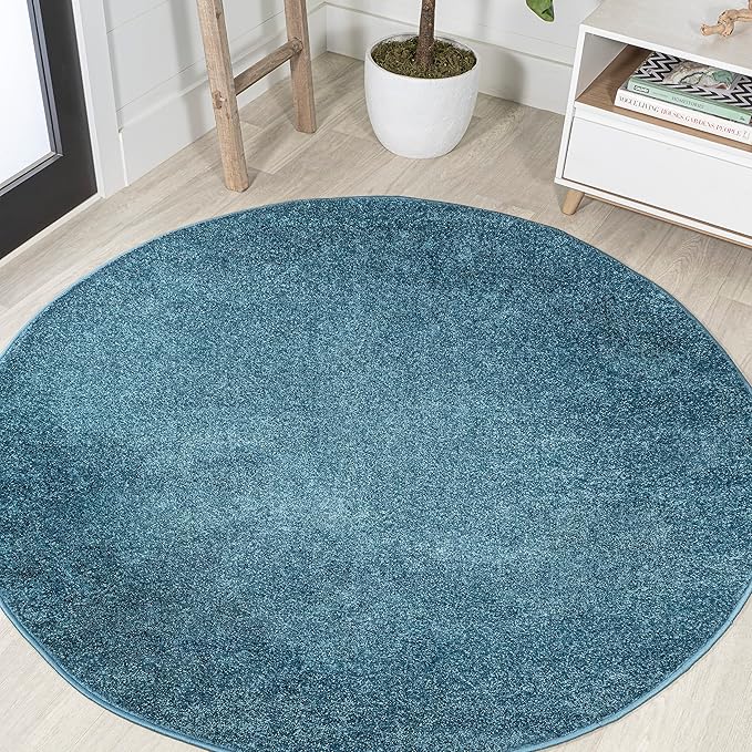 Eyely UES100H-8R Supersoft Haze Solid Low-Pile Indoor Area Rug, Coastal, Bohemian, Minimalist, Classic, Casual for Bedroom,Kitchen,Living Room,Non Shedding,Easy-Washing, Blue, 8' Round