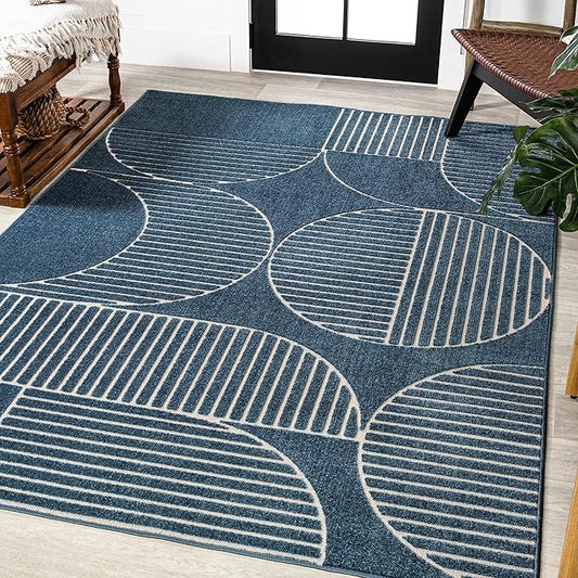 JONATHAN Y Nordby High-Low Arch Striped Navy/Cream Indoor/Outdoor Area Rug, 5x8, Contemporary, Bohemian, Transitional for Bedroom,Kitchen,Living Room,Non Shedding,Easy-Washing (SCN104A-5)