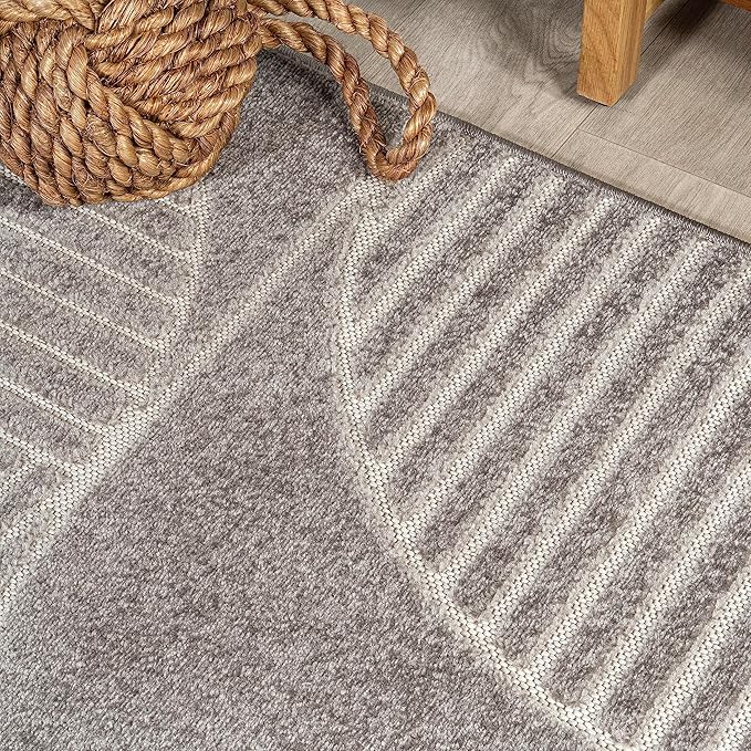 JONATHAN Y Nordby High-Low Arch Striped Gray/Cream Indoor/Outdoor Area Rug, 8x10, Contemporary,Bohemian, Transitional for Bedroom,Kitchen,Living Room,Non Shedding (SCN104C-8)